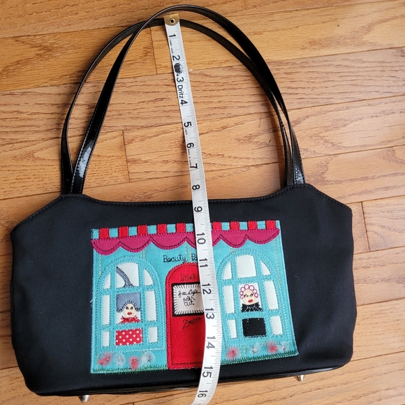 Forever by Fossil Beauty Parlor Tote Purse Handbag Applique Black Blue Red Y2K - Picture 8 of 10